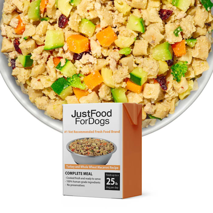 Best by Jul-24-2026)pack of 6) JustFoodForDogs Pantry Fresh Adult Turkey & Whole Wheat Macaroni Wet Dog Food, 12.5 oz.
