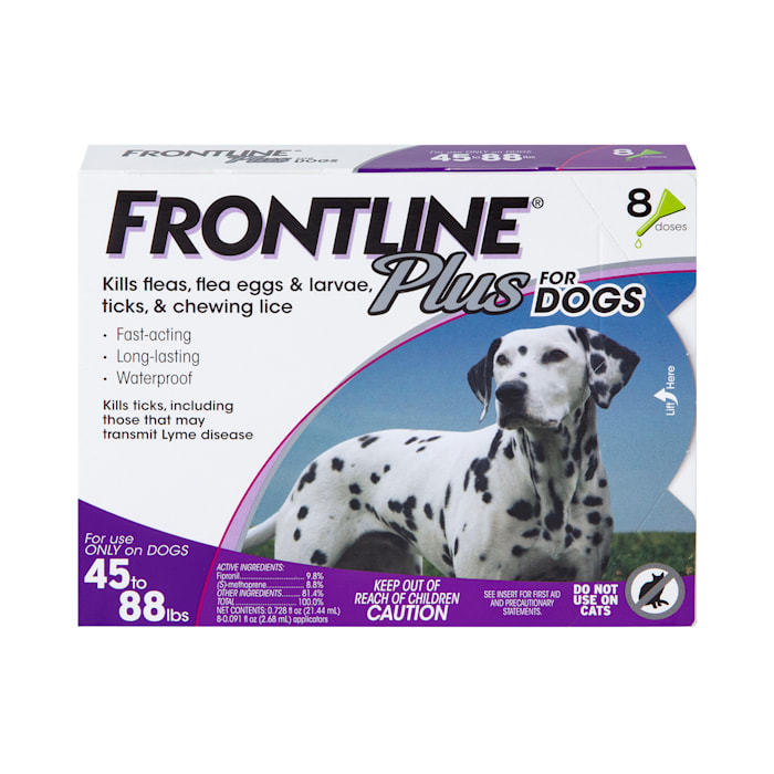 FRONTLINE Plus Flea and Tick Treatment for Large Dogs Up to 45 to 88 lbs., 8 Treatments