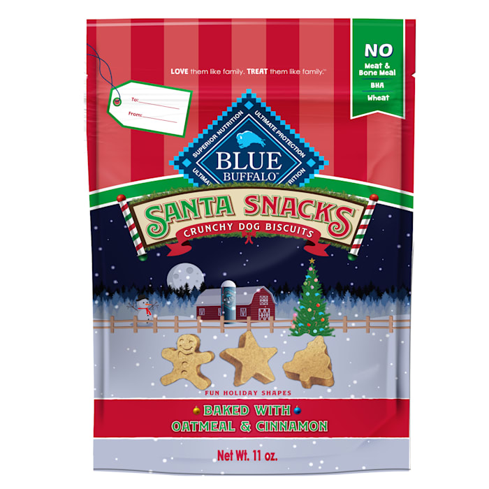 Blue Buffalo Santa Snacks Natural Crunchy Dog Treat Biscuits Oatmeal & Cinnamon Treats - 11oz - Christmas