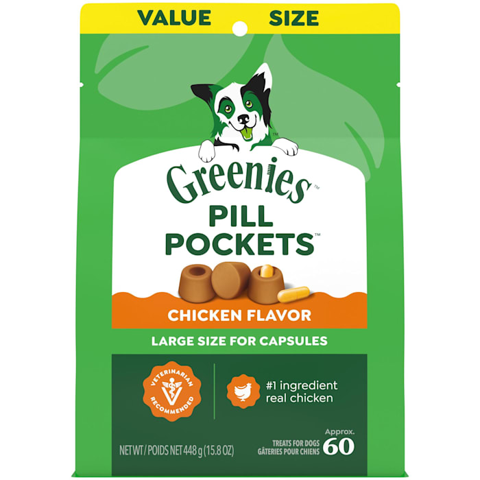 Greenies Pill Pockets Chicken Flavor Capsule Size Natural Soft Dog Treats, 15.8 oz., Count of 120