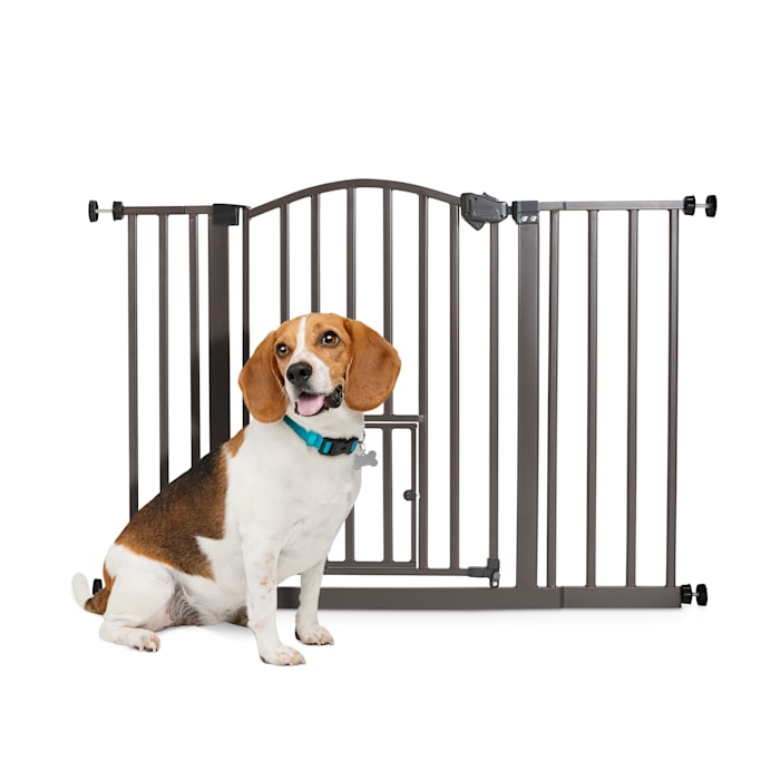 EveryYay In The Zone Arched Metal Walk-Through Pet Gate, 29-43.5" W X 30" H, Brown