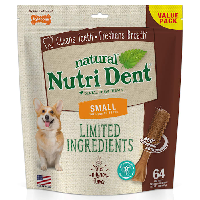 Nylabone Nutri Dent Filet Mignon Flavored Small/Regular Dog Dental Chews, 1.9 lbs., Count of 64