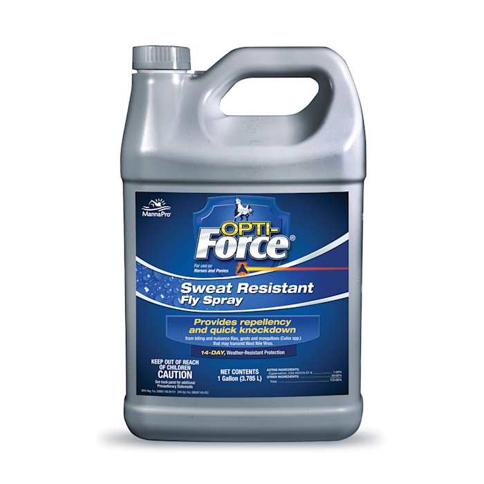 Opti-Force Manna Pro Sweat Resistant Fly Spray Repellent for Horses and Ponies, 128 fl. oz