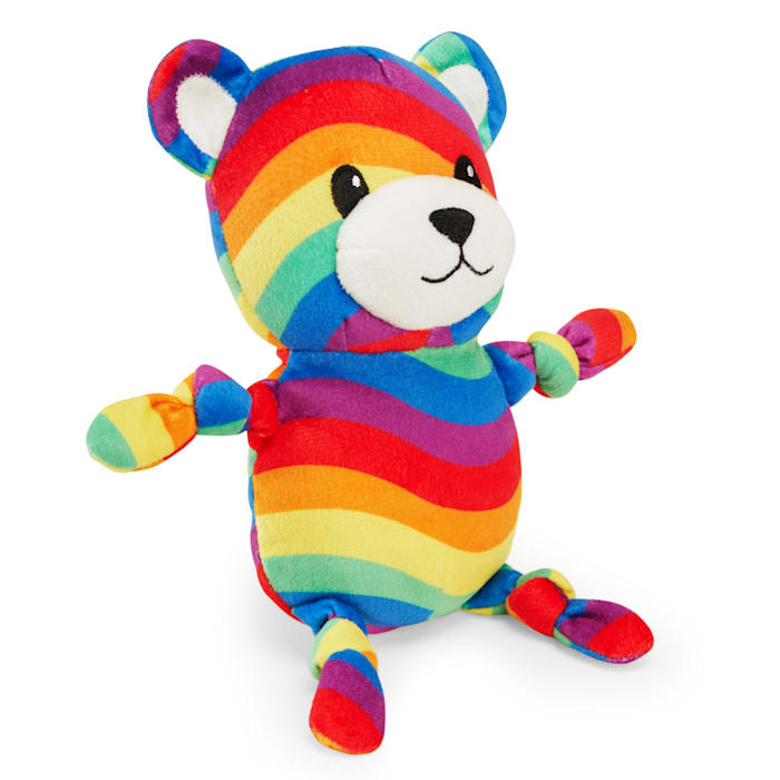 YOULY Rainbow Bear Plush Dog Toy, Medium