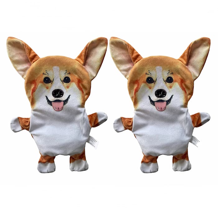 Piggy Poo and Crew Corgi Terrier Paper Crinkle Squeaker Toy, Small, Pack of 2