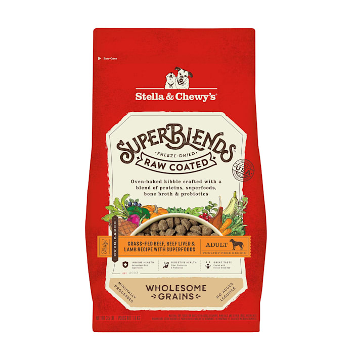 Stella & Chewy's SuperBlends Raw Coated Wholesome Grains Grass-Fed Beef, Beef Liver & Lamb Recipe Dry Dog Food, 3.5 lbs.
