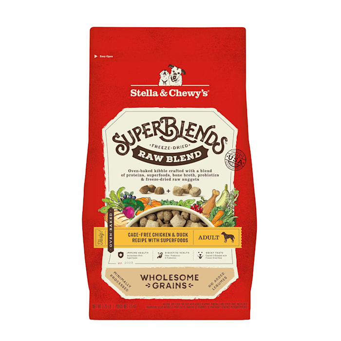 Stella & Chewy's SuperBlends Raw Blend Wholesome Grains Cage-Free Chicken & Duck Recipe with Superfoods Dry Dog Food, 3.25 lbs.