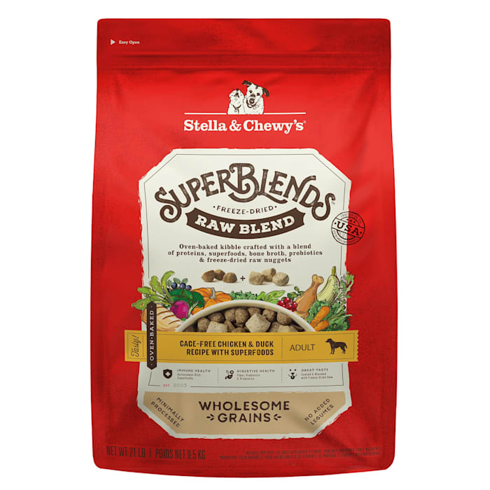 Stella & Chewy's SuperBlends Raw Blend Wholesome Grains Cage-Free Chicken & Duck Recipe with Superfoods Dry Dog Food, 21 lbs.