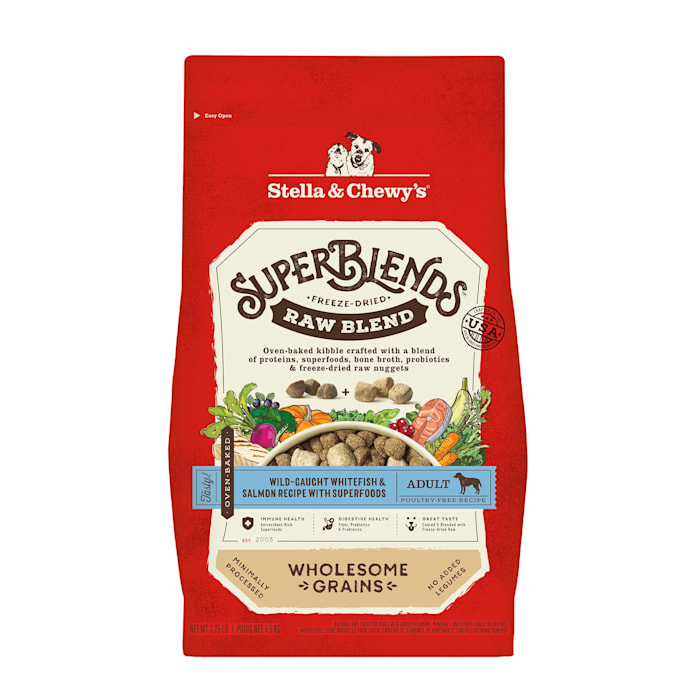 (Best by 15/03/2025) Stella & Chewy's SuperBlends Raw Blend Wholesome Grains Wild-Caught Whitefish Dog Food, 3.25 lbs.