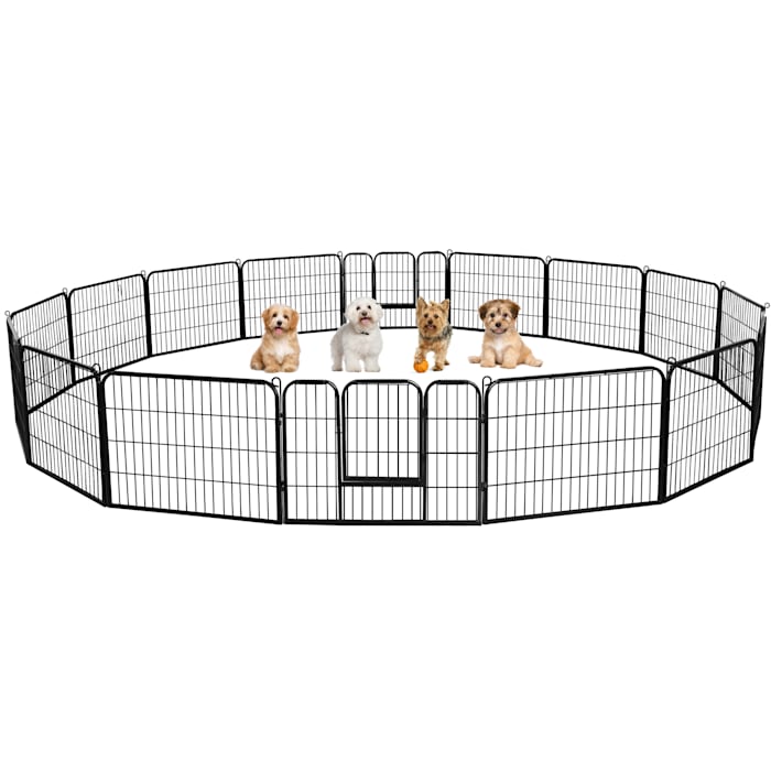 Topeakmart 16-Panel Metal Pet Exercise Wire Playpen, 128" L X 128" W X 24" H, Black, Large/Low