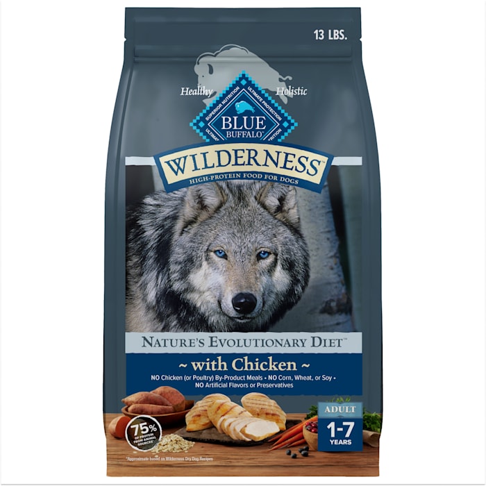 Blue Buffalo Wilderness Natural High-Protein Chicken Recipe Dry Food for Adult Dogs, 13 lbs.