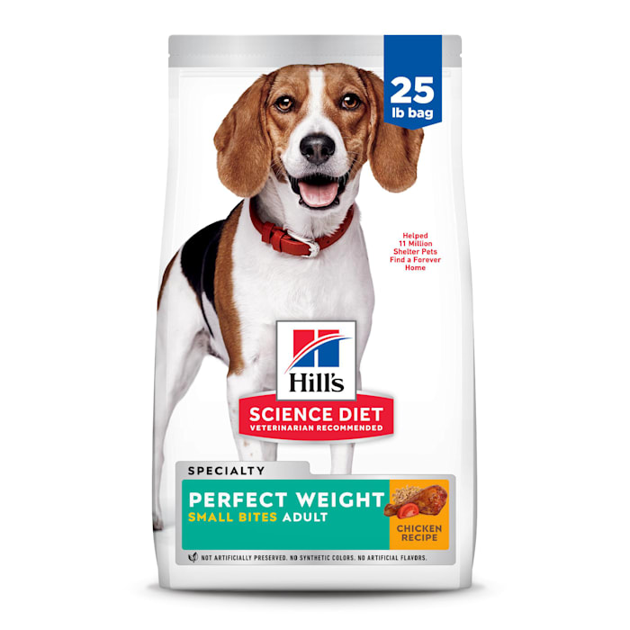 BEST BEFORE: 03/2026 Hill's Science Diet Adult Perfect Weight Small Bites Chicken Recipe Dry Dog Food, 25 lbs.