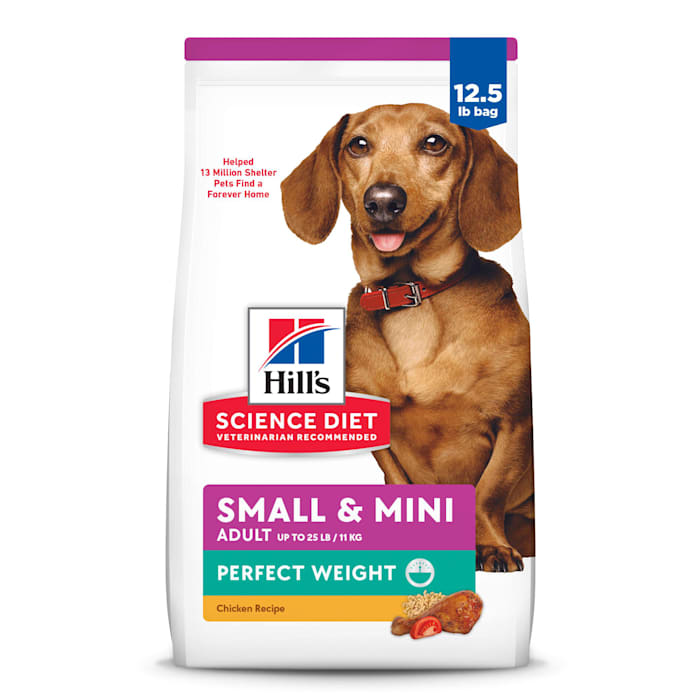 Best by 02-2026) Hill's Science Diet Adult Perfect Weight Small & Mini Chicken Recipe Dry Dog Food, 12.5 lbs.