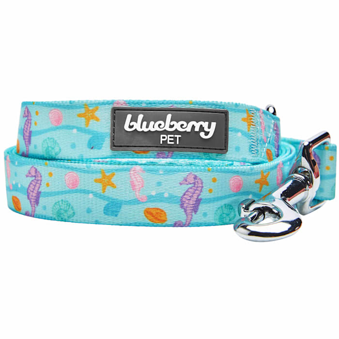 Blueberry Pet Dog Leash, Seahorse and Friends Print, 4 ft. Long, 1 in. Wide, Large