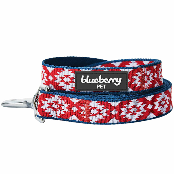 Blueberry Pet Dog Leash, Tribal Diamonds, 4 ft. Long, 1 in. Wide, Red, Large