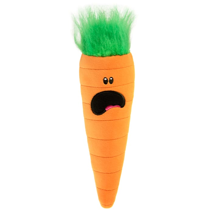 goDog Orange Tough N Texture Carrot Durable Plush & Textured Silicone Squeaky Dog Toy with Chew Guard Technology, Small