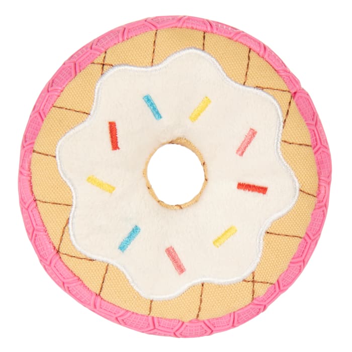 goDog Pink Tough N Texture Vanilla Donut Plush & Textured Silicone Squeaky Dog Toy with Chew Guard Technology, X-Small