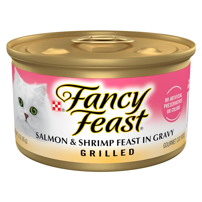 Fancy Feast Grilled Salmon and Shrimp Feast in Wet Cat Food Gravy, 3 oz