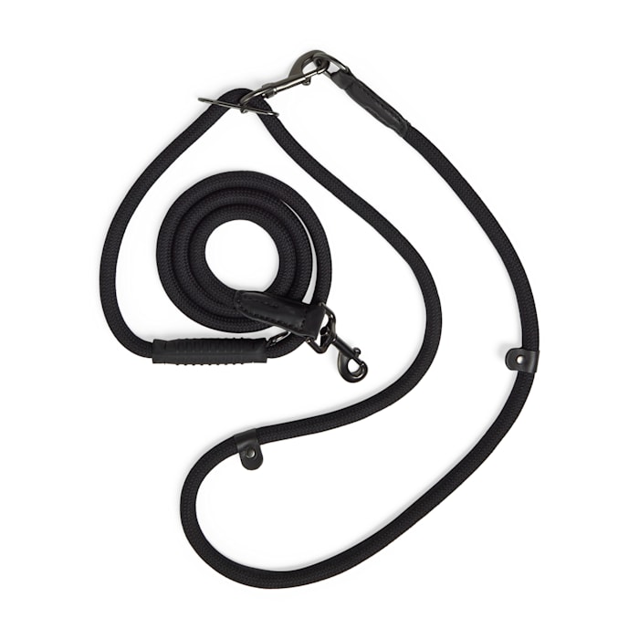 Reddy Hands-Free Rope Leash for Dogs, Black, 9-ft long, 5/8-in wide