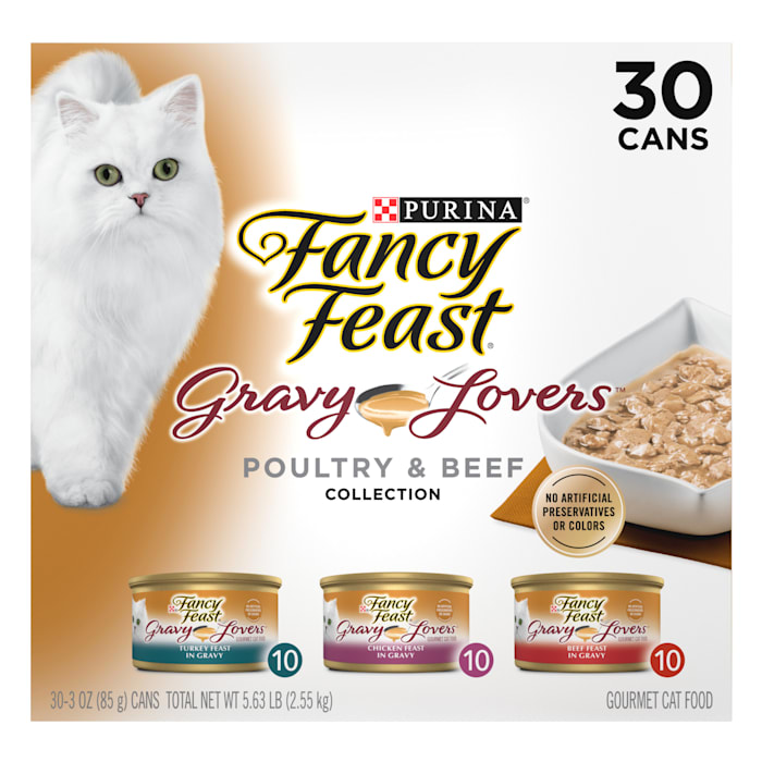 Purina Fancy Feast Gravy Lovers Poultry and Beef Grilled Gourmet Wet Cat Food Variety Pack, 3 oz, Count of 30