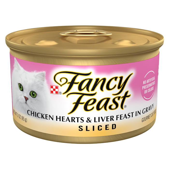 Fancy Feast Sliced Chicken Hearts & Liver Feast Gravy Wet Cat Food, 3 oz, Case of 24