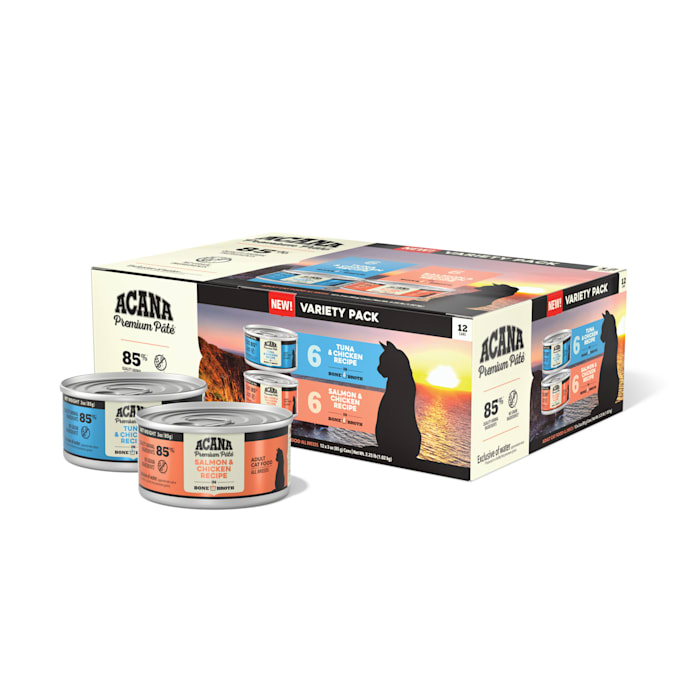 ACANA Premium Pate Salmon & Chicken + Tuna & Chicken Recipe Variety Pack Wet Cat Food, 3 oz.