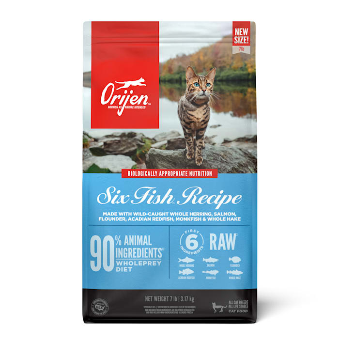ORIJEN Six Fish Recipe Made with Wild-Caught whole Herring, Salmon, Flounder, Acadian RedFish Dry Cat Food, 7 lbs.