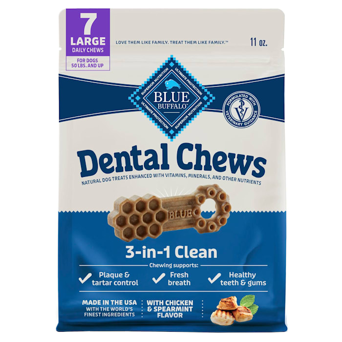 Blue Buffalo Chicken & Spearmint Dental Chews Large Natural Dog Treats, 11 oz., Count of 7