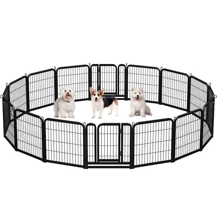 Topeakmart Black 16 Panels Metal Dog Playpen, 0.6" L X 25" W X 25" H, Small