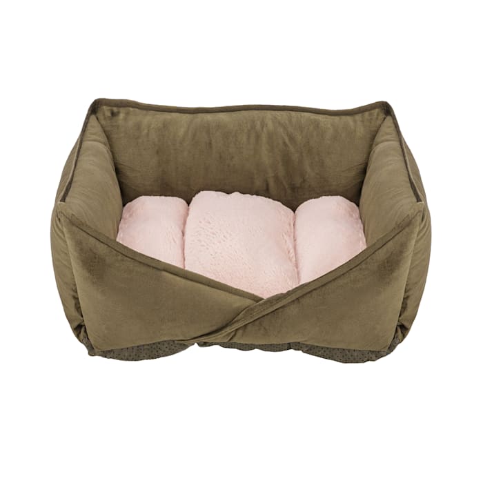 FurHaven Small V-Front Step In Cozy Couch Dog Bed, 23" L X 18" W X 6.5" H, Fir Tree