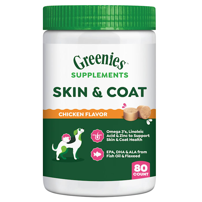 ((BB: APR/07/2025))Greenies Dog Skin And Coat Supplements With Fish Oil  Chicken Flavor  14.7 Oz  80-Count Soft Chews PACK OF 2 