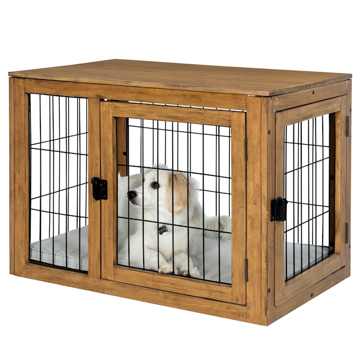 Pet Adobe Furniture-Style Dog Crate, Natural Wood, Medium