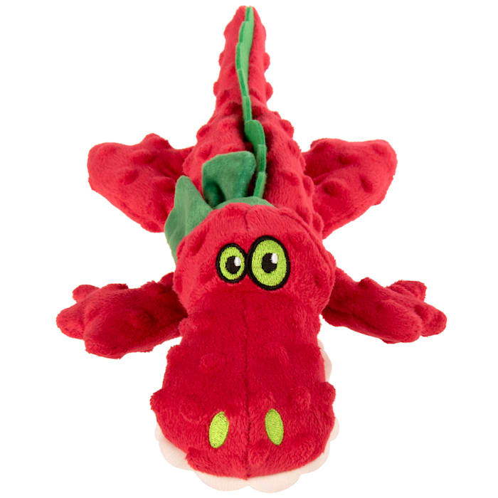 goDog Holiday Collection Gator Squeaky Plush Dog Toy with Chew Guard Technology, Small, Red
