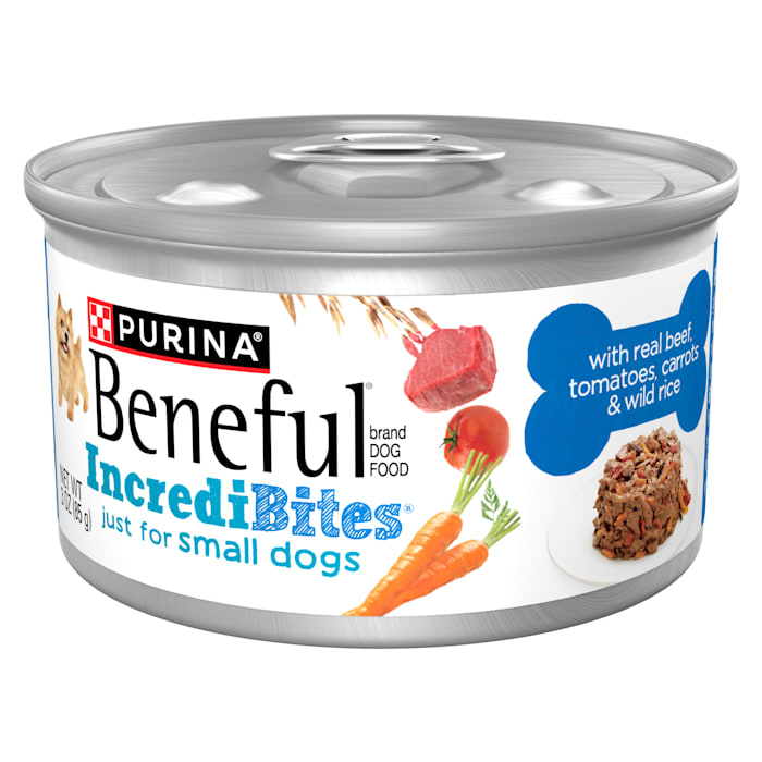 Purina Beneful IncrediBites Small Wet Dog Food High Protein Soft Real Beef Rice & Veggies 3 oz Can