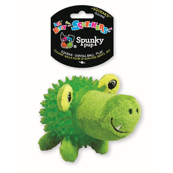 Spunky Pup Lil' Bitty Squeakers, Clear Spiky Squeak Ball Gator Plush Toy, Small
