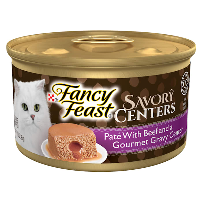 Purina Fancy Feast Savory Centers Pate Adult Wet Cat Food with Beef and a Gravy Center, 3 oz.