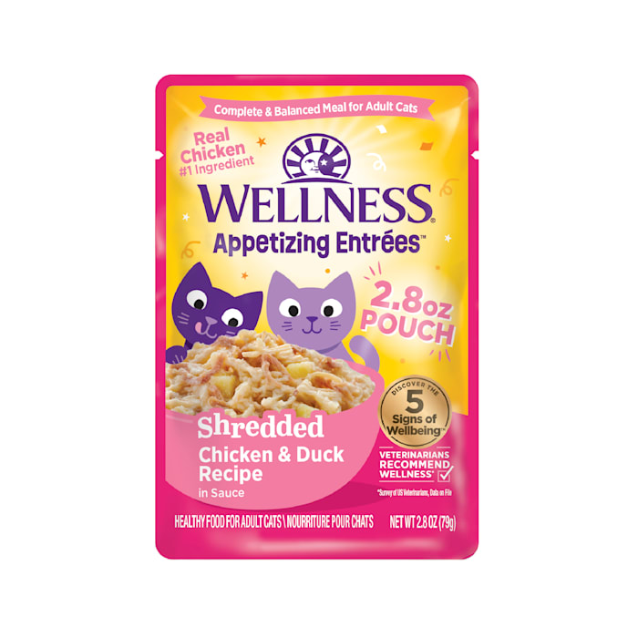 Wellness Appetizing Entrees Shredded Chicken & Duck Recipe in Sauce Natural Wet Cat Food, 2.8 oz., Case of 8