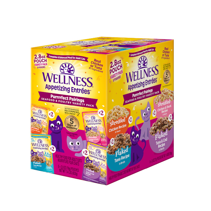 Wellness Appetizing Entrees Shredded & Flaked, Seafood & Poultry Variety Pack, Natural Wet Cat Food, 2.8 oz., Pack of 8