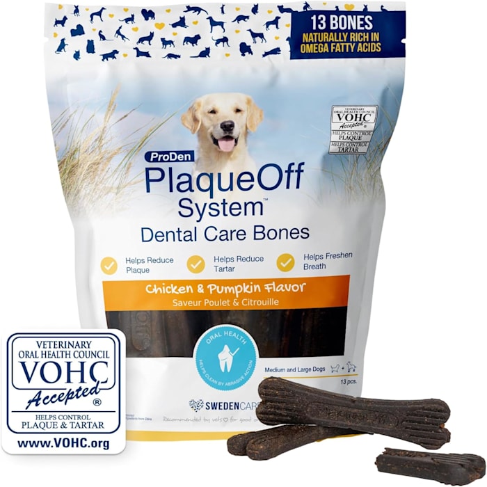 ProDen PlaqueOff System Dental Care Bones with Chicken & Pumpkin Flavor for Dogs 17 oz