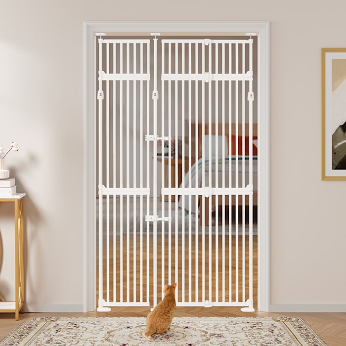 UniPaws White 74" H Extra Tall Pet Gate with Wide and Top Extension, 34.5"- 50.5" L X 74" - 87.7" H, Large/XL