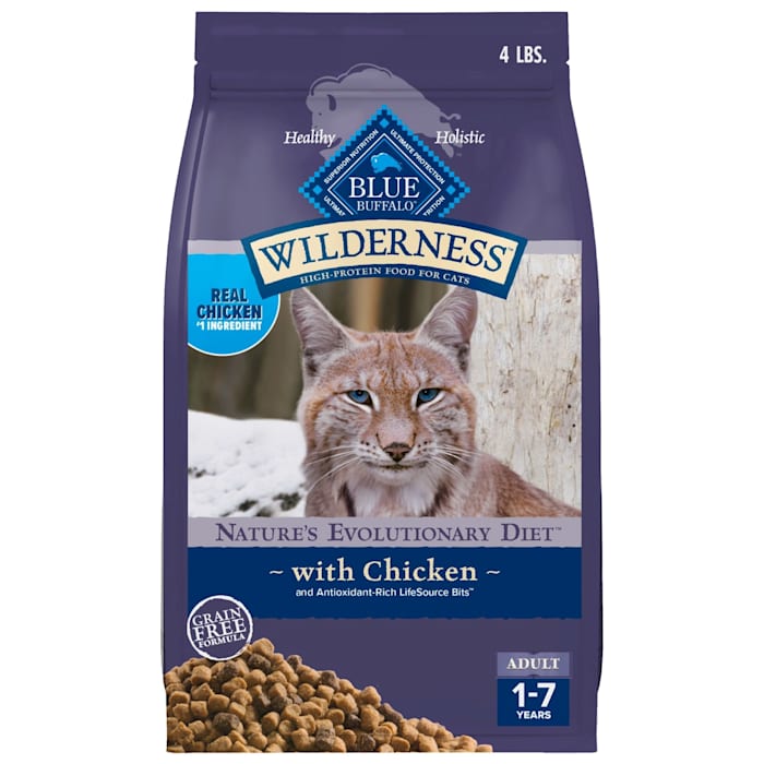 Blue Buffalo Wilderness Grain Free Nature's Evolutionary Diet High Protein Chicken Natural Adult Dry Cat Food, 4 lbs.