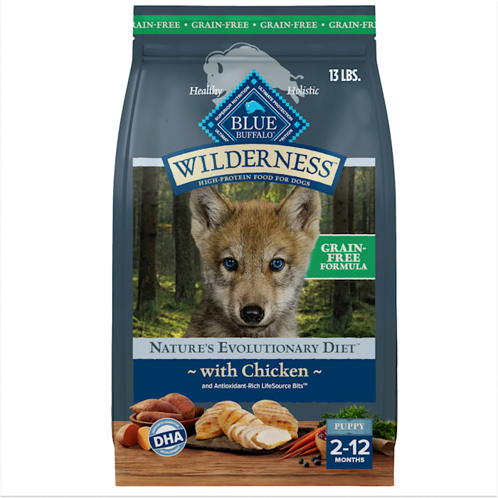 Blue Buffalo Wilderness with Real Chicken, Grain-Free, Natural Ingredients, Chicken Puppy High-Protein Dry Dog Food, 13 lbs.
