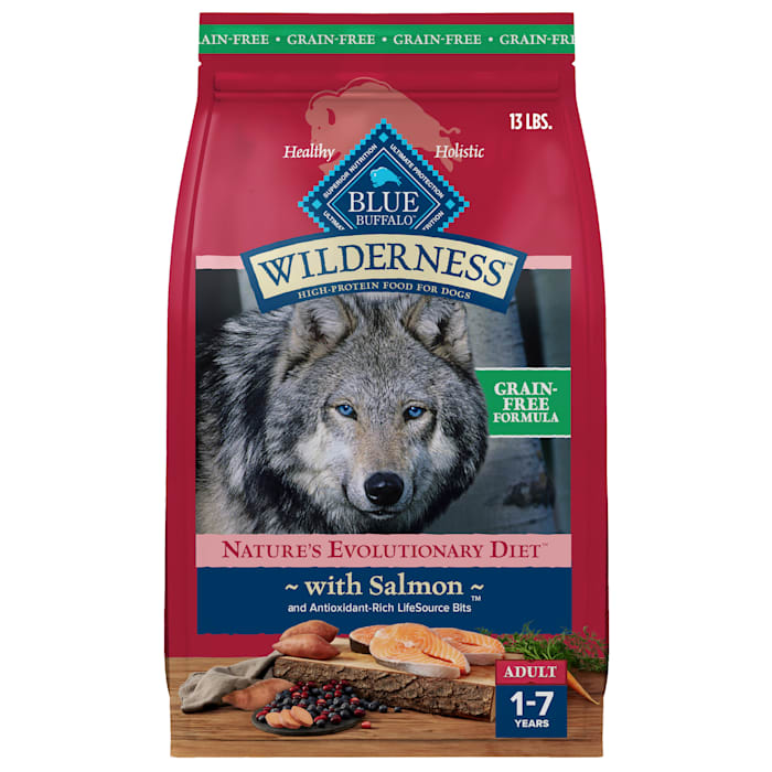 Blue Buffalo Wilderness with Real Salmon, Grain-Free, Natural Ingredients, Salmon Adult High-Protein Dry Dog Food, 13 lbs.