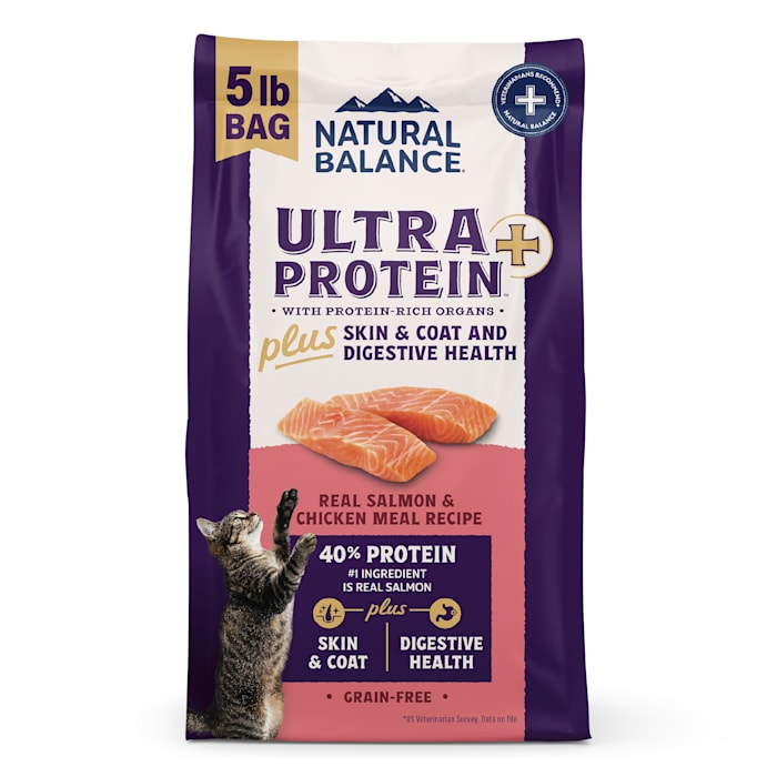 Natural Balance Ultra Protein Skin & Coat and Digestive Health, Real Salmon & Chicken Meal Recipe Plus Dry Cat Food, 5 lbs.