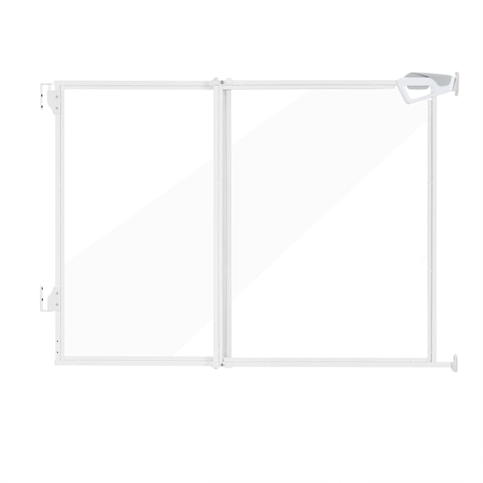 UniPaws 2-in-1 Retractable Clear Dog Gate with Hardware Mount, 28"- 43.5" W X 1.18" D X, 30" H