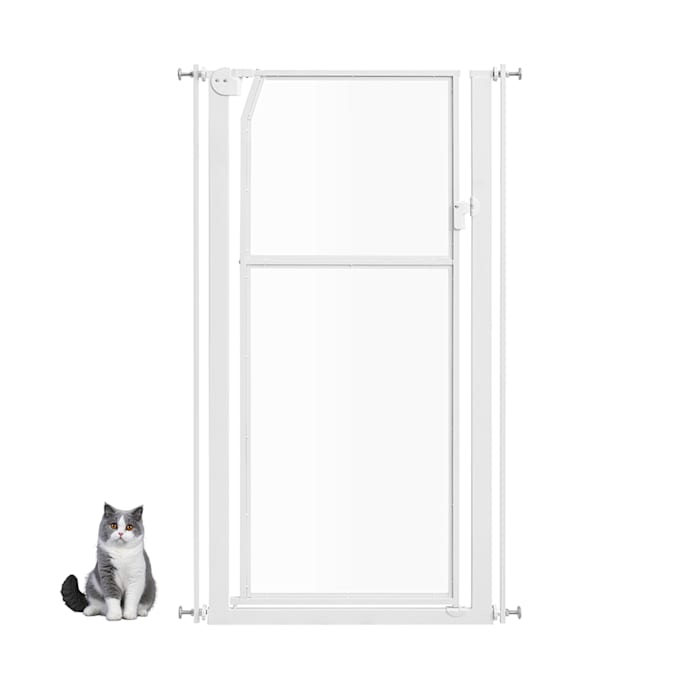 UniPaws 56" H Exrtra Tall Clear Acrylic Pet Gate, White, 29.5" - 33.5" W X 1.57" D X 56" H, Medium/Large