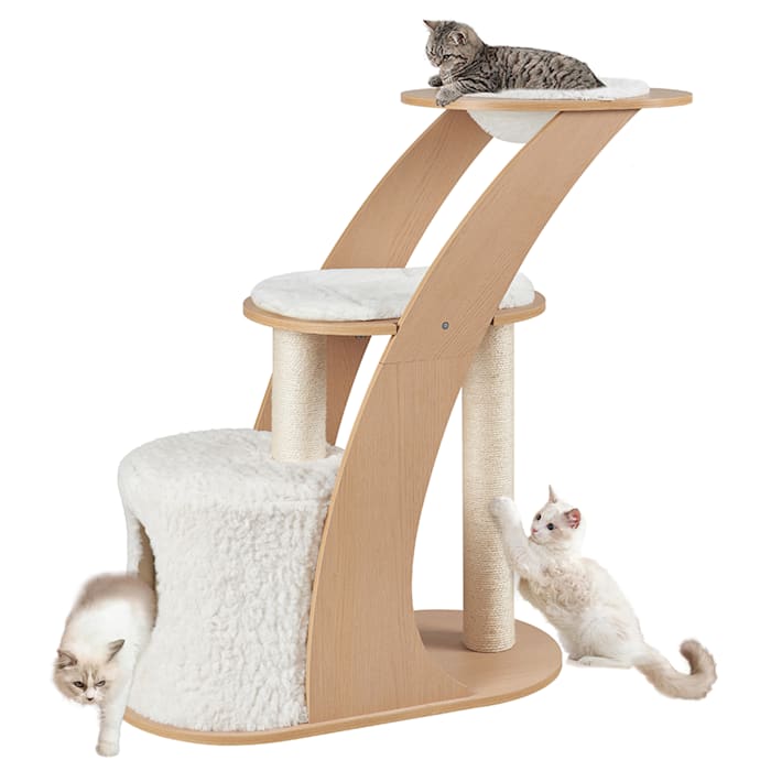 UniPaws 3-level Sloped Design Cat Tree with Perch and Condo, White, 38.5" W X 15.5" D X 36.6" H