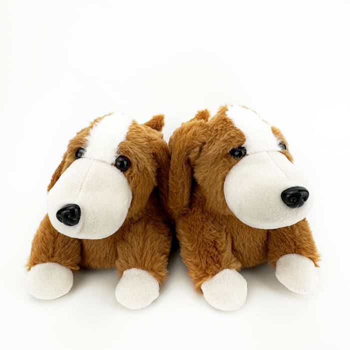 Petco 3D Dog Fuzzy Adult Slippers, Brown, Medium