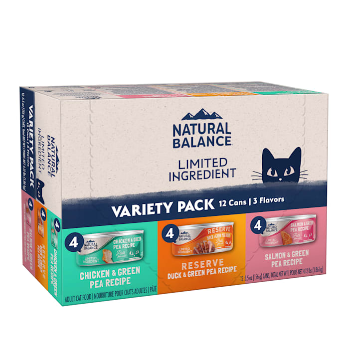 Natural Balance Limited Ingredient Chicken, Duck and Salmon Wet Cat Food Pate Variety Pack, 5.5 oz., Count of 12