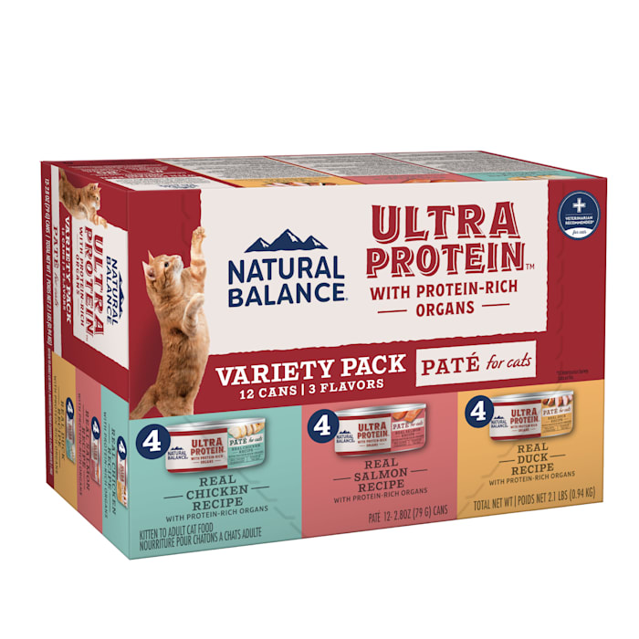 Natural Balance Ultra Protein Chicken, Duck and Salmon Wet Cat Food Pate Variety Pack, 2.8 oz., Count of 12